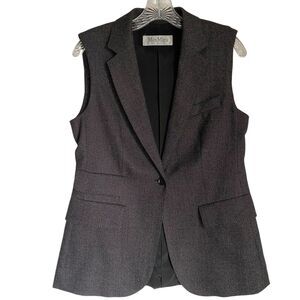 Max Mara Tweed Vest Sleeveless Jacket US 8 IT 42 Gray Wool Career Business